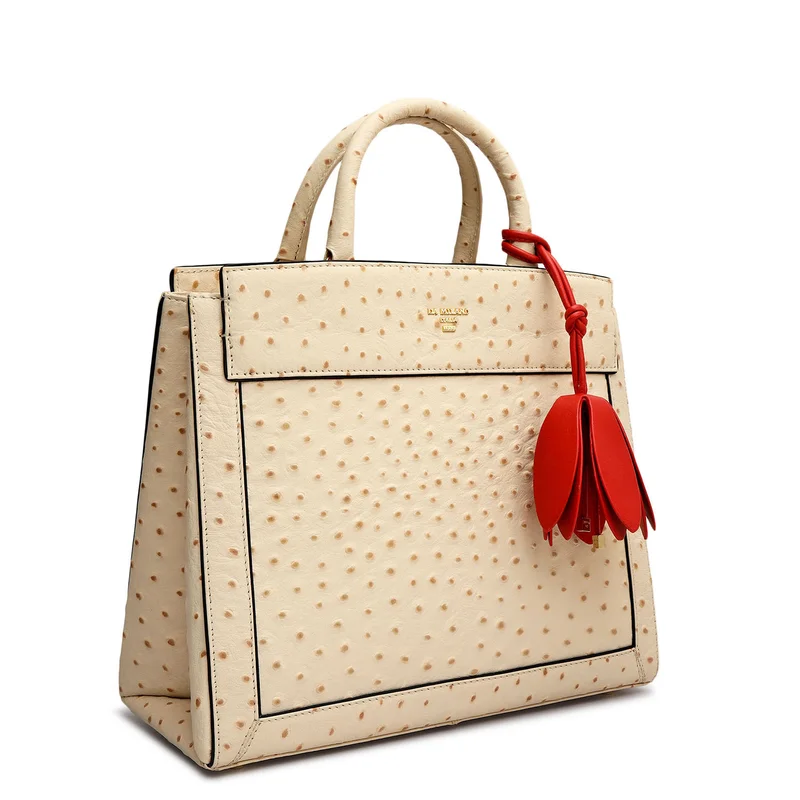 دا ميلانو حقيبة توت جلد نعام متوسطة - فانيلا